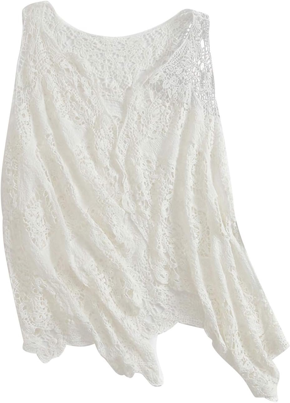 PUWEI Women's Open Front Crochet Bohemian Hippie Butterfly Vest Cardigan Coverup