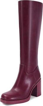 Knee High Boots for Women Chunky High Heel Round Square Toe Elastic Winter Fashion Long Tall Side Zipper Boots