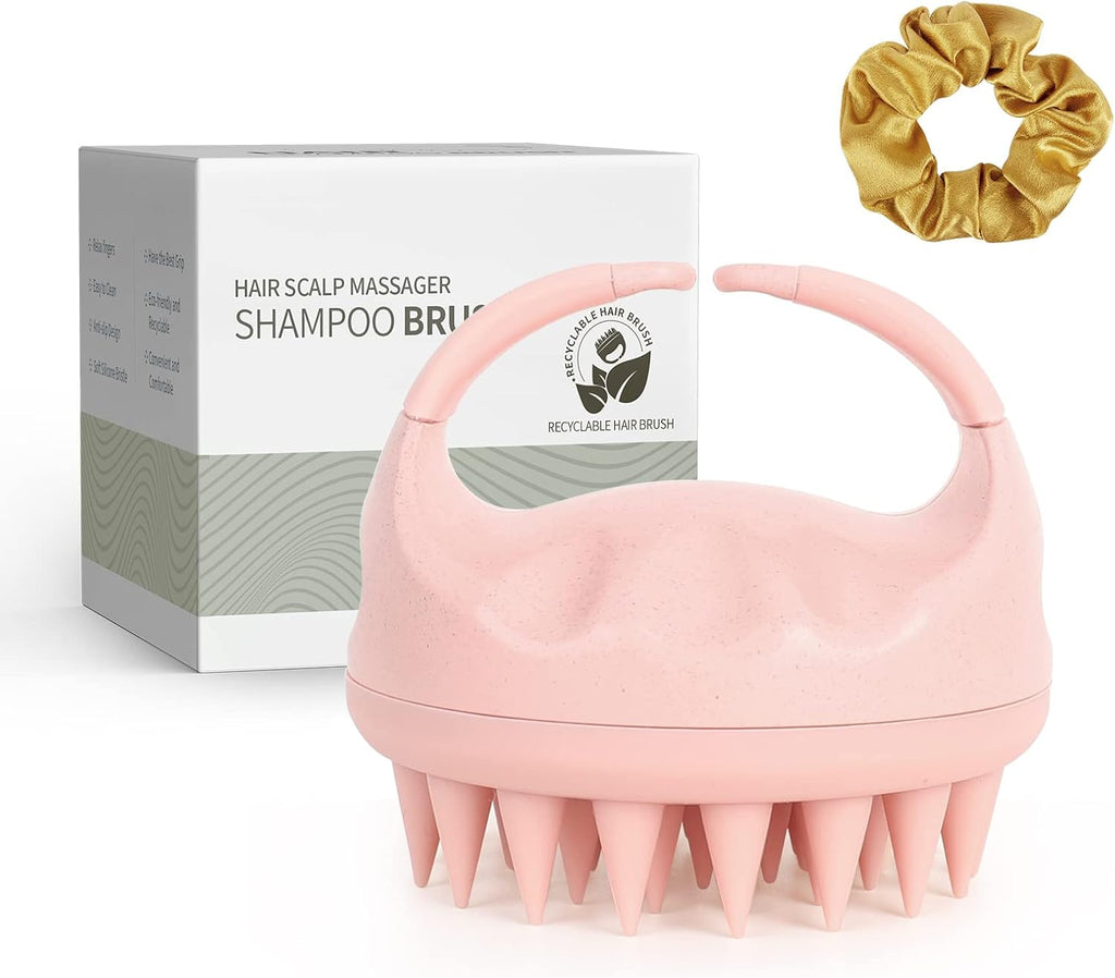 Sndyi Scalp Massager Shampoo Brush, Scalp Scrubber with Soft Silicone Bristles, Scalp Exfoliator for Dandruff Removal, Scalp Massager for Hair Growth, Wet Dry Hair Brush for Scalp Care, Pink