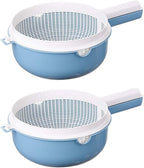 Hemoton Double Layer Drain Basket with Handle and Cover 13.38 Inch Plastic Colander for Washing and Draining Fruits Vegetables Rice Kitchen Storage Set of 2