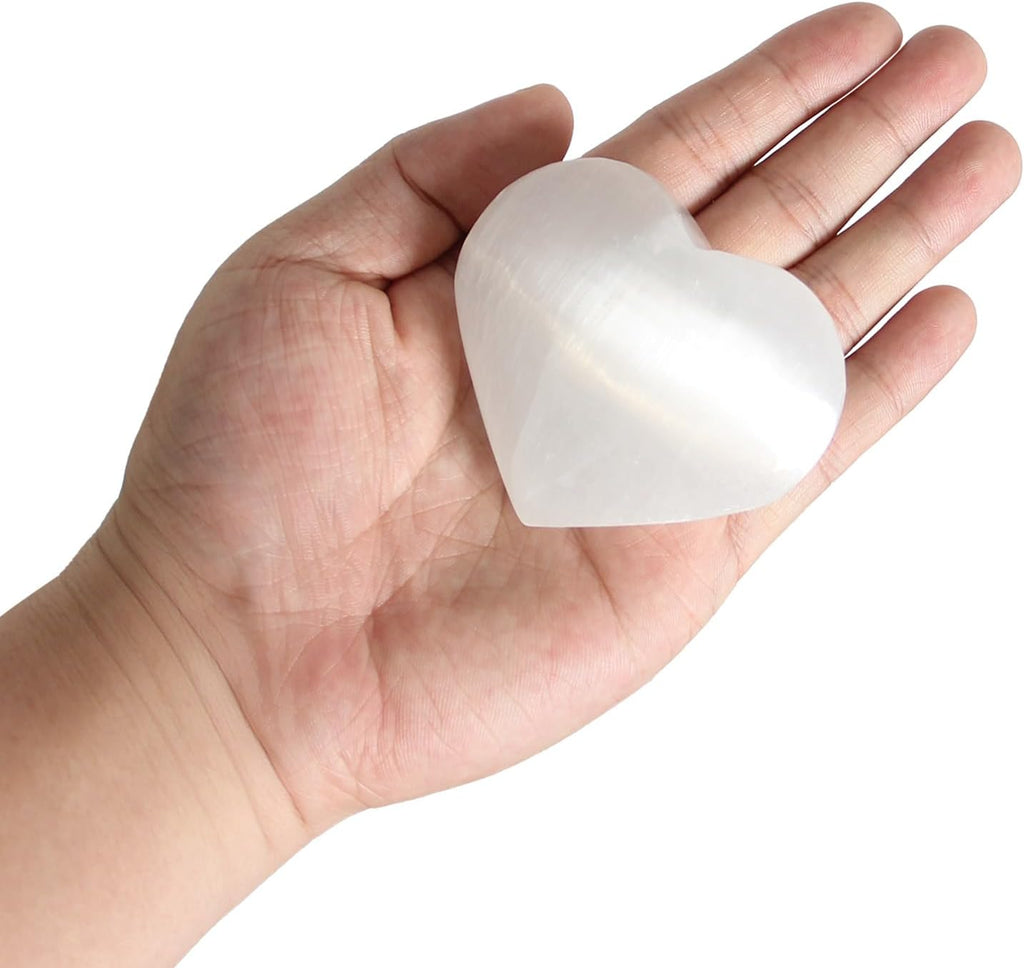 Selenite Crystal Heart Stone, Natural Heart Shape Crystal, Pocket Worry Stone- Selenite Palm Stone for Decoration, Wire Wrapping, Meditation, Wicca & Reiki High Energy Crystal Healing
