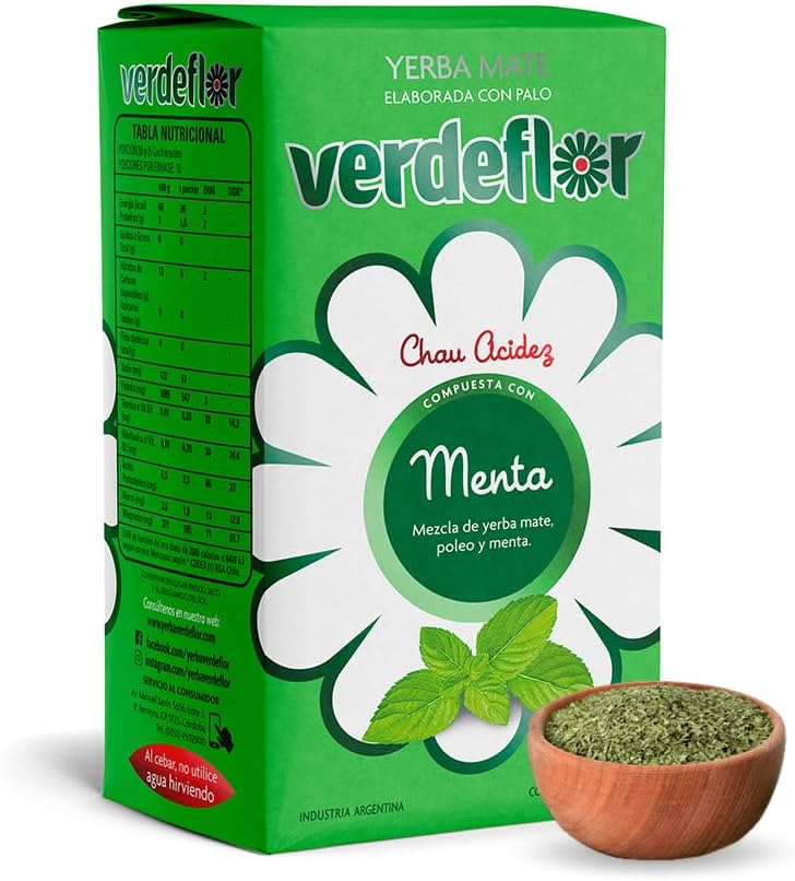 Verdeflor Yerba Mate Tea Mint Infused 500g, 1.1LBS| Unsmoked Loose Leaf Clean Natural Energy Drink | Jitter Free | Enjoy With Yerba Mate Gourd and Bombilla | Made In Argentina