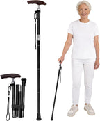 Carbon Fiber Walking Cane, Adjustable Folding Mobility Cane with Ergonomic Solid Wood Handle, Lightweight Walking Stick for Men & Women, Portable Travel Cane with Non-Slip Rubber Tip (8.3oz/235g)