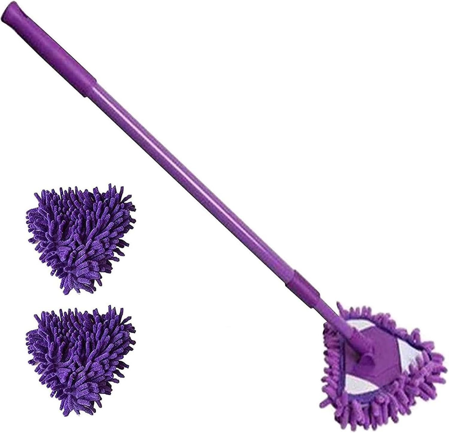 2023 New 180 Rotatable Adjustable Triangle Wet & Dry Mop with Extendable Long Handle, 2 Reusable Mop Heads for Bathroom, Floor, Wall & Sofa (Purple)