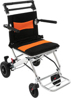 Elderly Folding Wheelchair, Portable Metal Travel Mobility Transport Chair, 352 lb. Load Capacity, with Foldable Pedals, Seat Belt, Hand Brake and Storage Bag, Lightweight Folding Chair