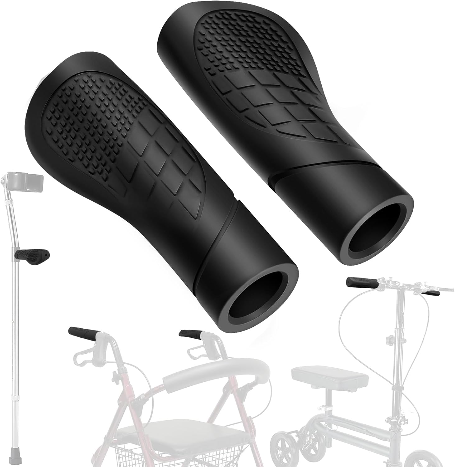 JERBOR 2PCS Crutch Hand Grips Replacement Parts Fit for Rollator Walker for Knee Walker Replacement Parts Accessories,1"