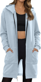 Long Hoodies for Women Zip Up Jacket Oversized Y2K Hoodie Long Sleeve Sweatshirt Fall Jacket Winter Coats with Pockets