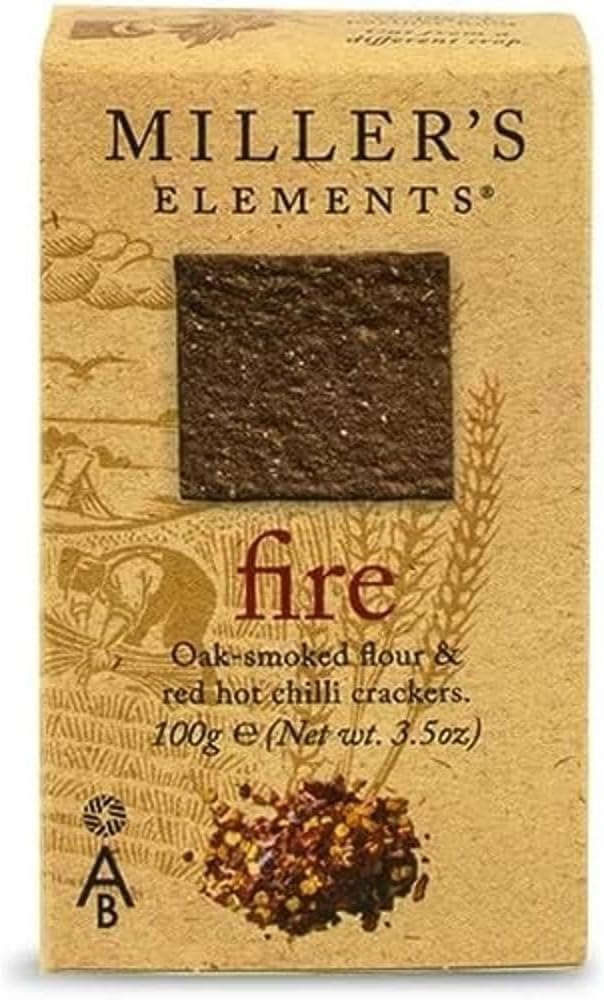 Miller's Elements Artisan Biscuits Fire Crackers | Made with Red Hot Chilies | Imported from England | 3.5 oz