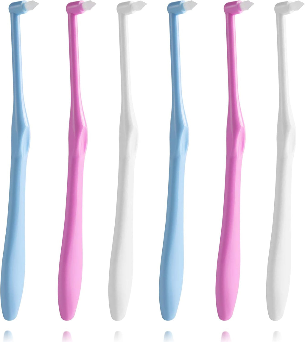 LOVEWEE End-Tuft Tapered Trim Toothbrush, 6 PCS Tufted Interspace Brush Wisdom Gap Toothbrush for Orthodontic Braces Bridges Line and Detail Cleaning