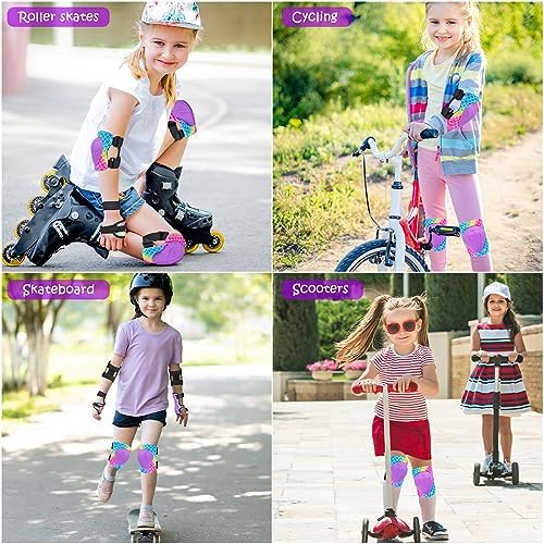 Knee Pads for Kids Adjustable Protective Gear Set with Mesh Bag Knee Pads and Elbow Pads Wrist Guard for Girls Kids Roller Skates Cycling Skateboard Scooter, 3-8 Years