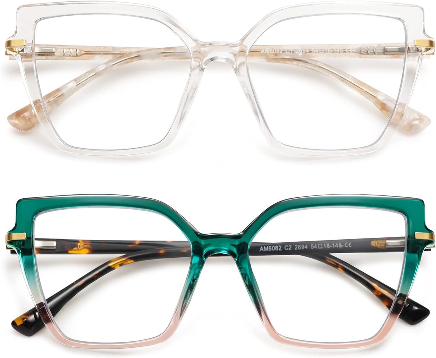 AMOMOMA Trendy Square Blue Light Blocking Reading Glasses for Women Women's Readers Spring Hinge AM6082