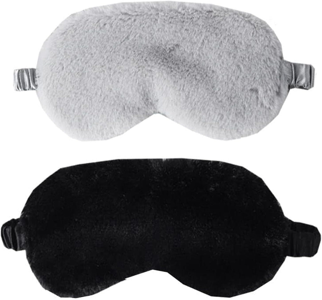 Plush Sleep Mask, 2PCS Adjustable Eye Mask for Sleeping, Sleeping Blindfold for Travel and Nap for Girls, Boys, Women, Men (Black Grey)