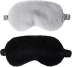 Plush Sleep Mask, 2PCS Adjustable Eye Mask for Sleeping, Sleeping Blindfold for Travel and Nap for Girls, Boys, Women, Men (Black Grey)