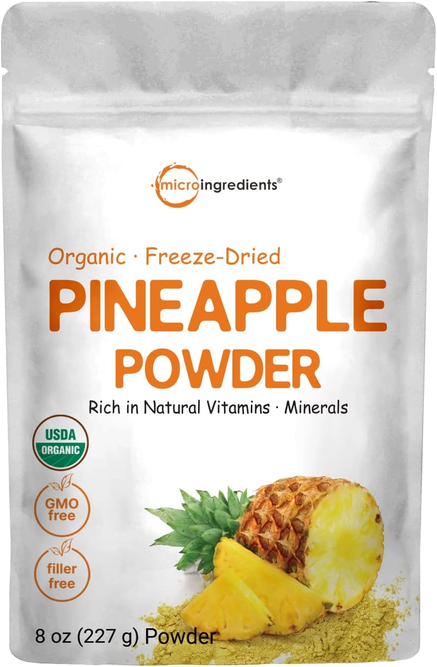 Organic Pineapple Powder, 8oz | 100% Natural Fruit Powder | Freeze-Dried Pineapples Source | No Sugar & Additives | Great Flavor for Drinks, Smoothie, & Beverages | Non-GMO & Vegan Friendly