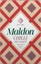 Maldon Chilli Sea Salt Flakes, Blended with Aleppo & Bird’s Eye Chillies - Take Simple Dishes to the Next Level - Fantastic Flavour - Unique Pyramid-Shaped Sea Salt Flakes - 100g Box