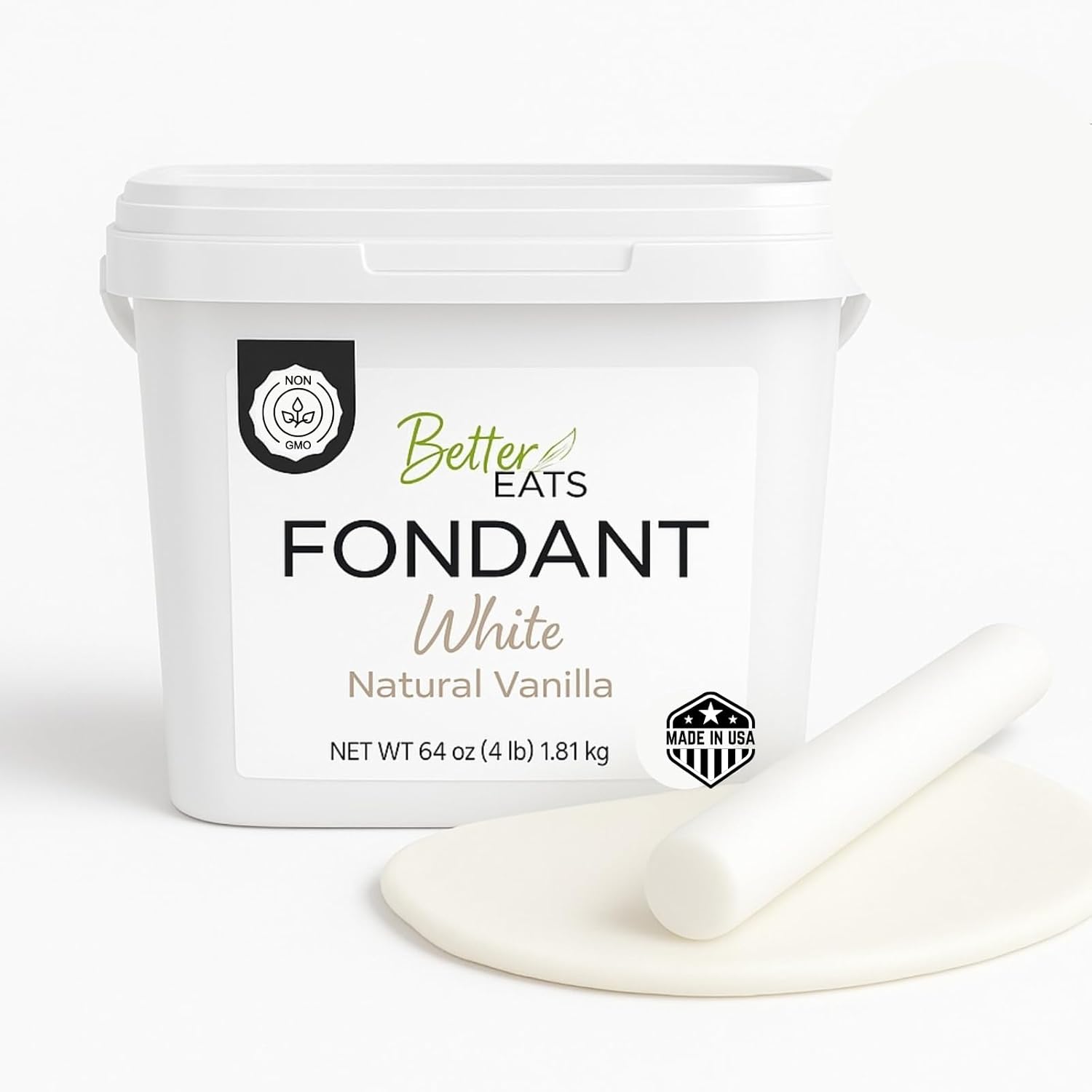 Better Eats Premium White Fondant for cake decorating – 4 lb | VEGAN, Non-GMO, Gluten-Free, Dairy-Free | Gelatin Free, Extra Stretchy and Smooth | User Friendly fondant for Cakes, Cupcakes, Cookies, Cake pops | Made in USA