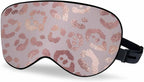 Leopard Skin Silk Sleep Mask Rose Gold Elegant Foil Effect Cheetah Men Women Adjustable Strap Eye Cover Eye Shade For Travel, Nap, Meditation