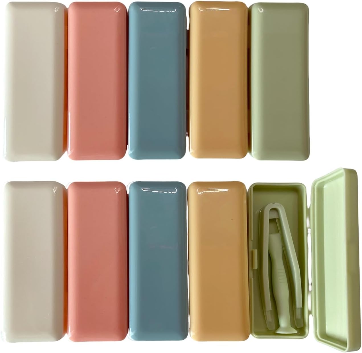 10 Packs Portable Contact Lens Stick Tool Case Set，Contact Lenses Remover and Insertion Tool (Inserter/Remover+Tweezer with Soft Tip)，Macarons Color (10)