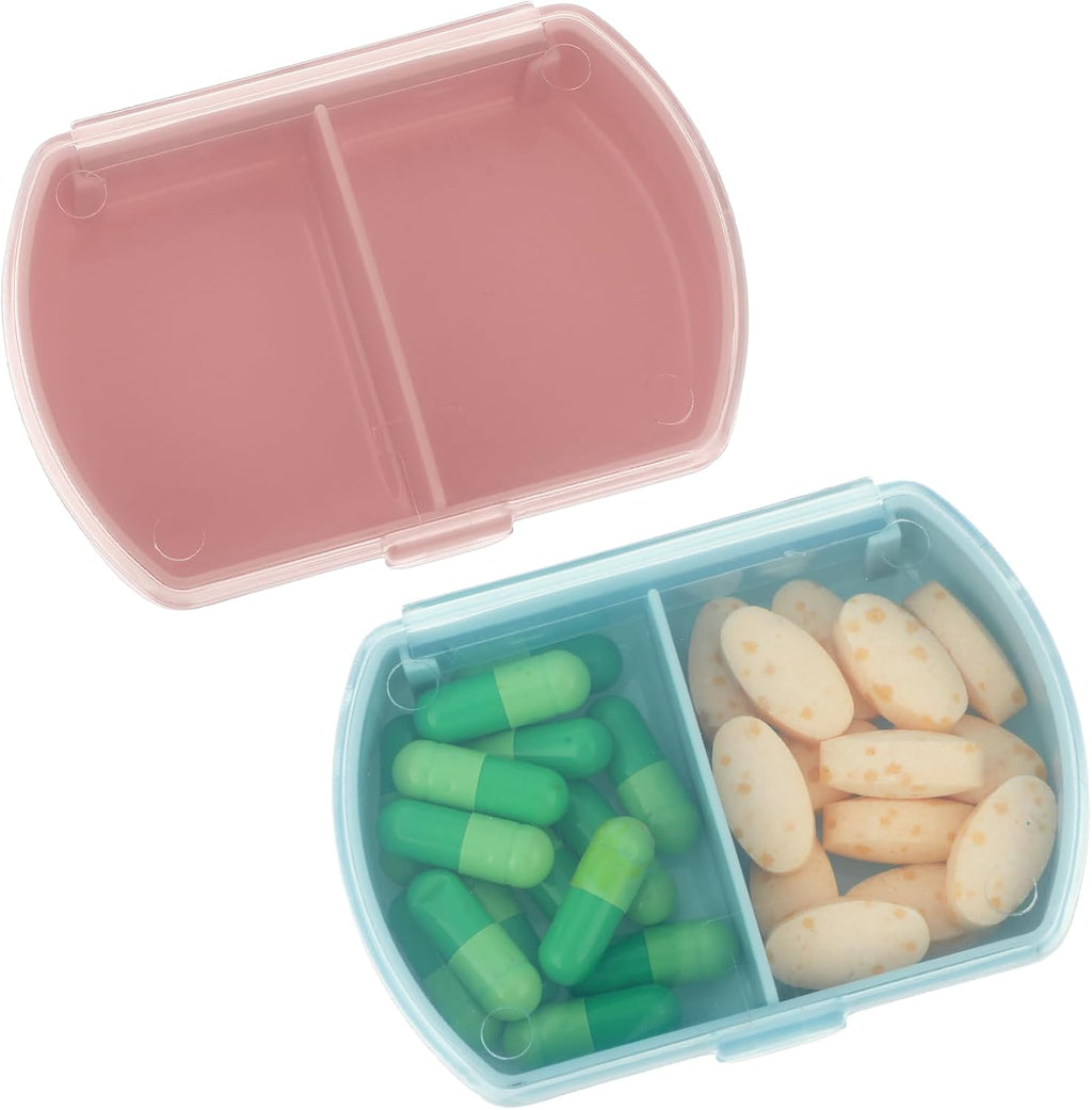 Sibba 2PCS Pill Organizer Box Small Cute 2 PCS Compartment Travel Medicine Container Waterproof Mini Pillbox Dispenser with Reminder Portable Purse Essentials for Fish Oil Supplements, Pocket Pouch