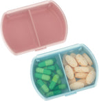 Sibba 2PCS Pill Organizer Box Small Cute 2 PCS Compartment Travel Medicine Container Waterproof Mini Pillbox Dispenser with Reminder Portable Purse Essentials for Fish Oil Supplements, Pocket Pouch