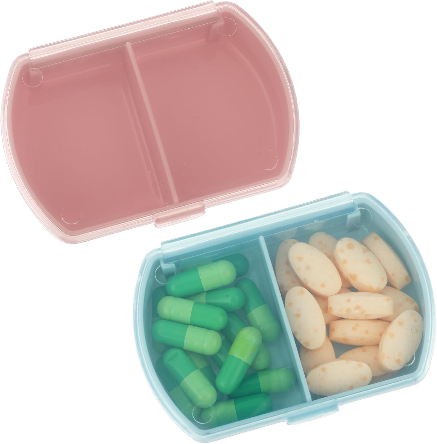 Sibba 2PCS Pill Organizer Box Small Cute 2 PCS Compartment Travel Medicine Container Waterproof Mini Pillbox Dispenser with Reminder Portable Purse Essentials for Fish Oil Supplements, Pocket Pouch