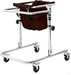 Folding Walking Frame for 31.5-47.2in Height Kids, Adjustable Child Walker with Seat and Wheels, Mobility Aid Rollator for Cerebral Palsy Rehabilitation Training (Brown)