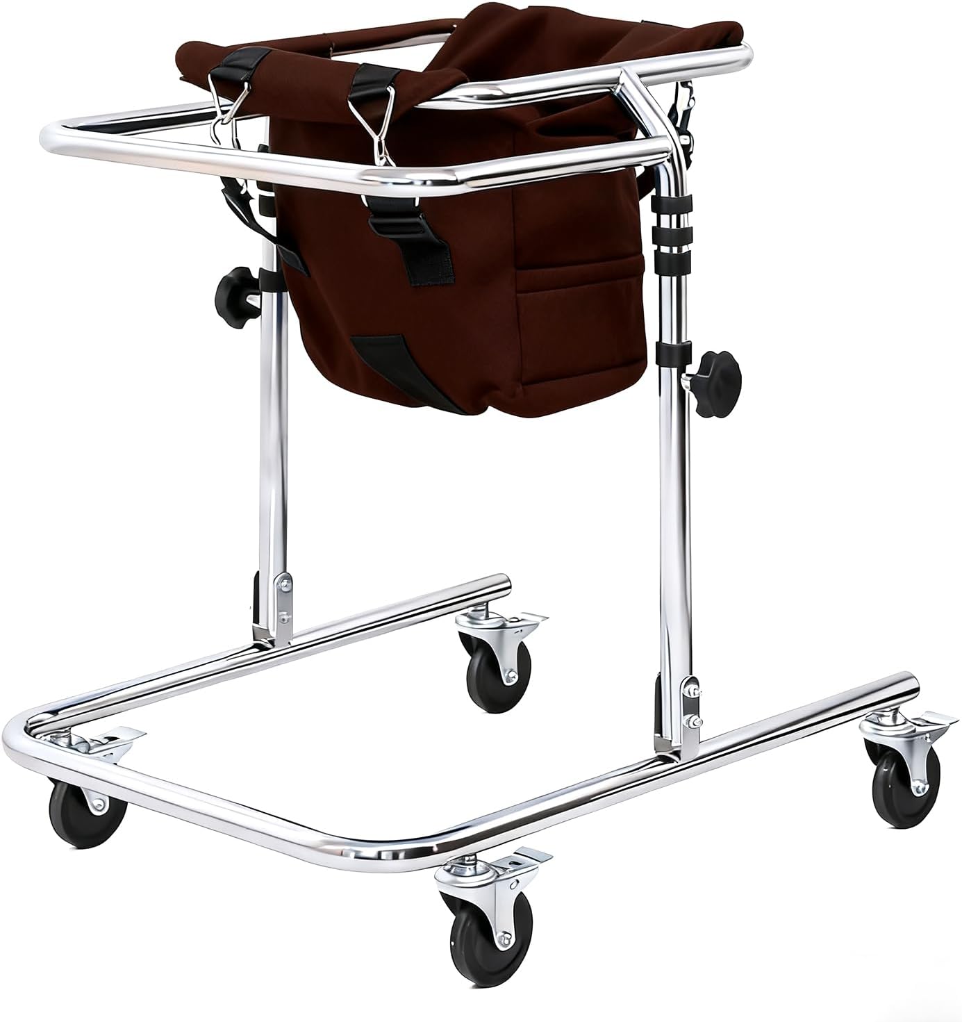 Folding Walking Frame for 31.5-47.2in Height Kids, Adjustable Child Walker with Seat and Wheels, Mobility Aid Rollator for Cerebral Palsy Rehabilitation Training (Brown)