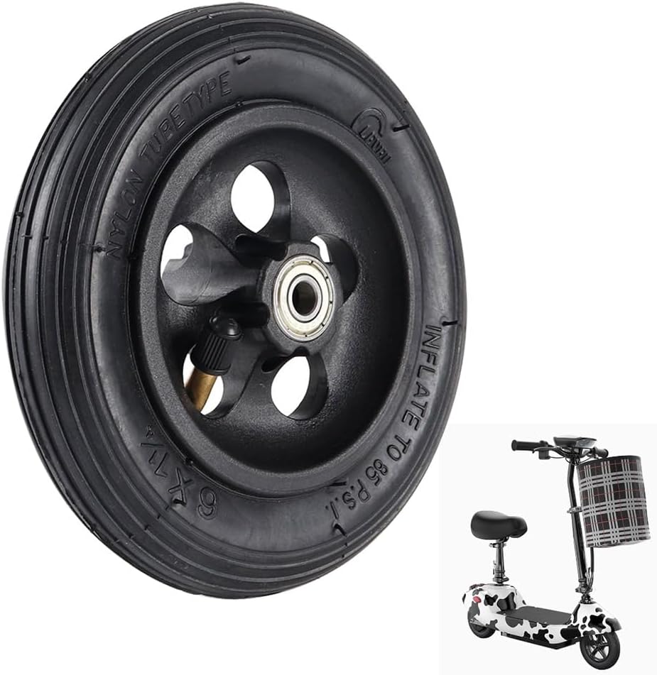 6x1 1/4 6x1.25 Tire & Inner Tube & Hub Replacement for Electric Scooter Tire Pneumatic Tires Inflatable Rubber Tyre Wear-Resistant Wheel Replace Parts Black