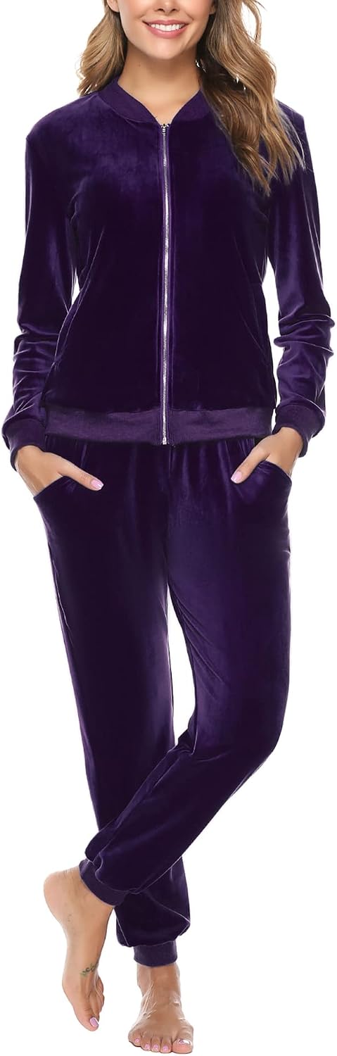 Totatuit Velour Tracksuit Womens Sweatsuit Set Long Sleeve Zip Up Jacket & Drawstring Sweatpants Outfit