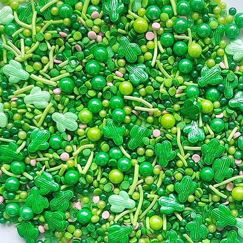 Sentovac Edible Cactus Mix Sprinkles for Decorating | Edible Cake Cupcake Green Sprinkles 1 Bottle 3.35oz/ 95g | Cookie and Ice Cream Topper Decorations