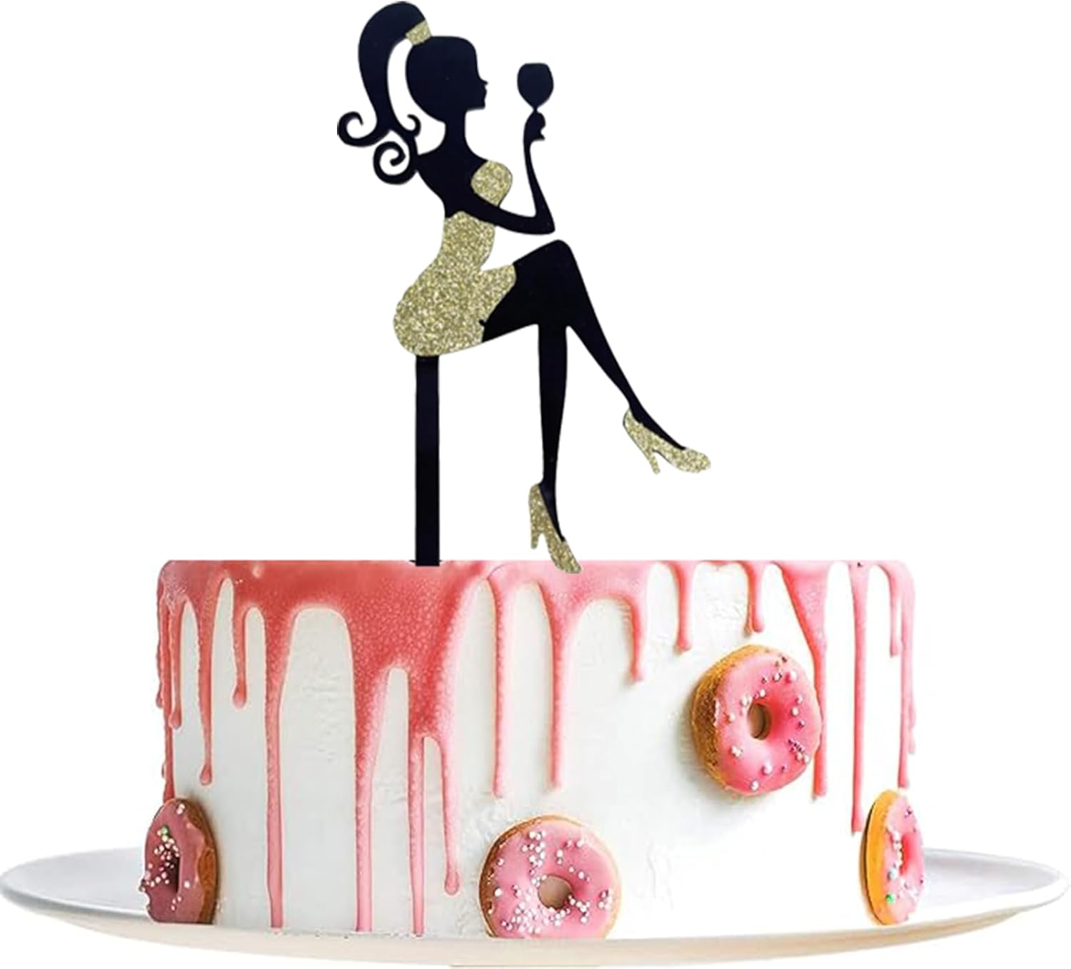 Lady Girl Cake Toppers Acrylic Black High Heels Personalised Cake Decorations for Birthday Bridal Engaged Wedding Party Dessert Baking Cake Decorations （Wine glass girl）