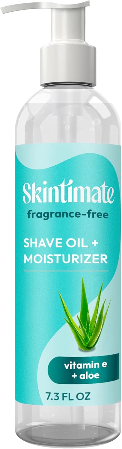 Skintimate 2-in-1 Shave Oil & Moisturizer, Fragrance Free, 7.3oz | Shaving Oil, After Shave for Women Bikini Area Moisturizer with Vitamin E and Aloe, Shaving Cream Alternative, 7.3 fl oz