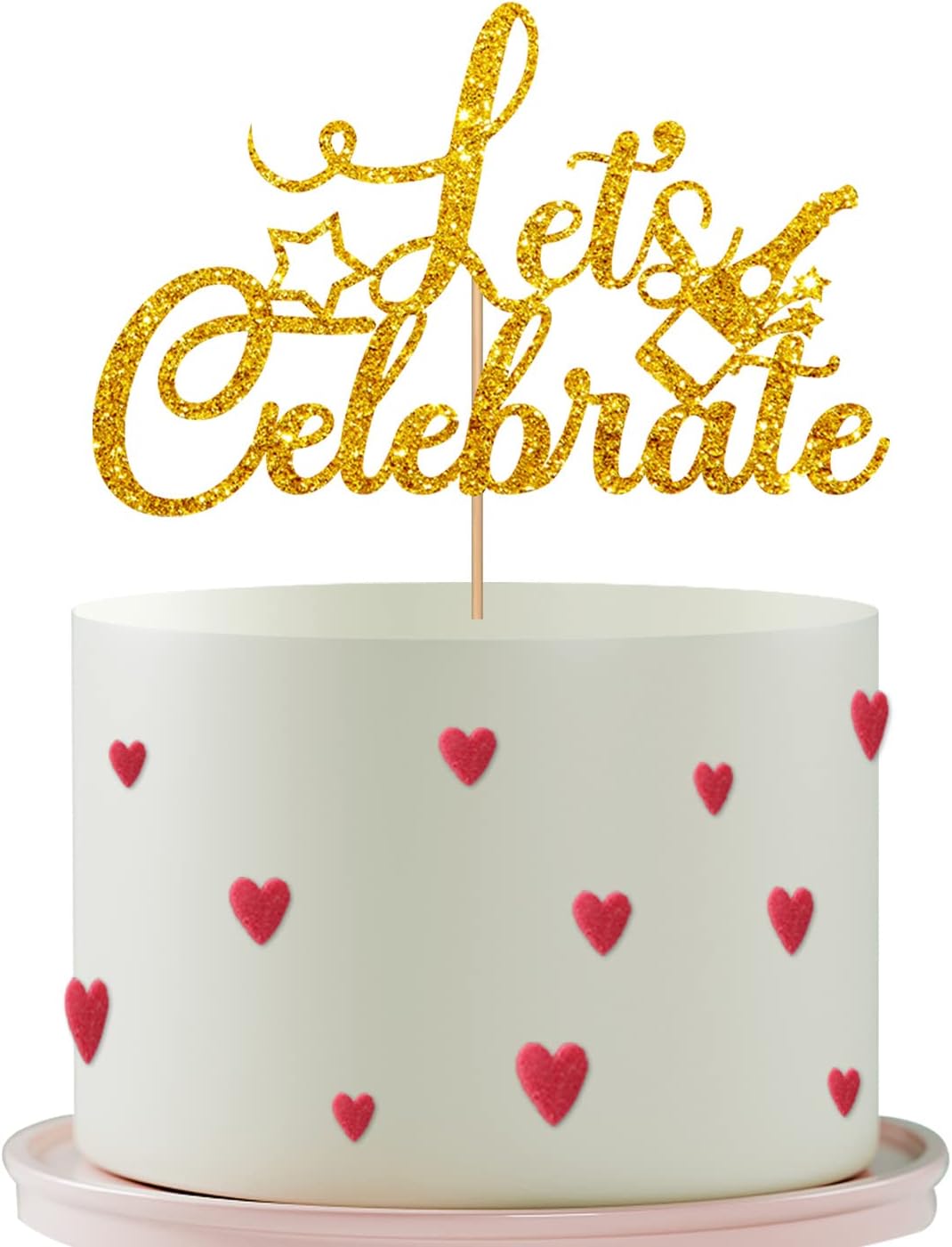 Let's Celebrate Cake Topper, Happy Birthday Cake Topper, Wedding/Anniversary Theme Party Decors, Let's Party Let's Fiesta Party Decorations - Gold Glitter
