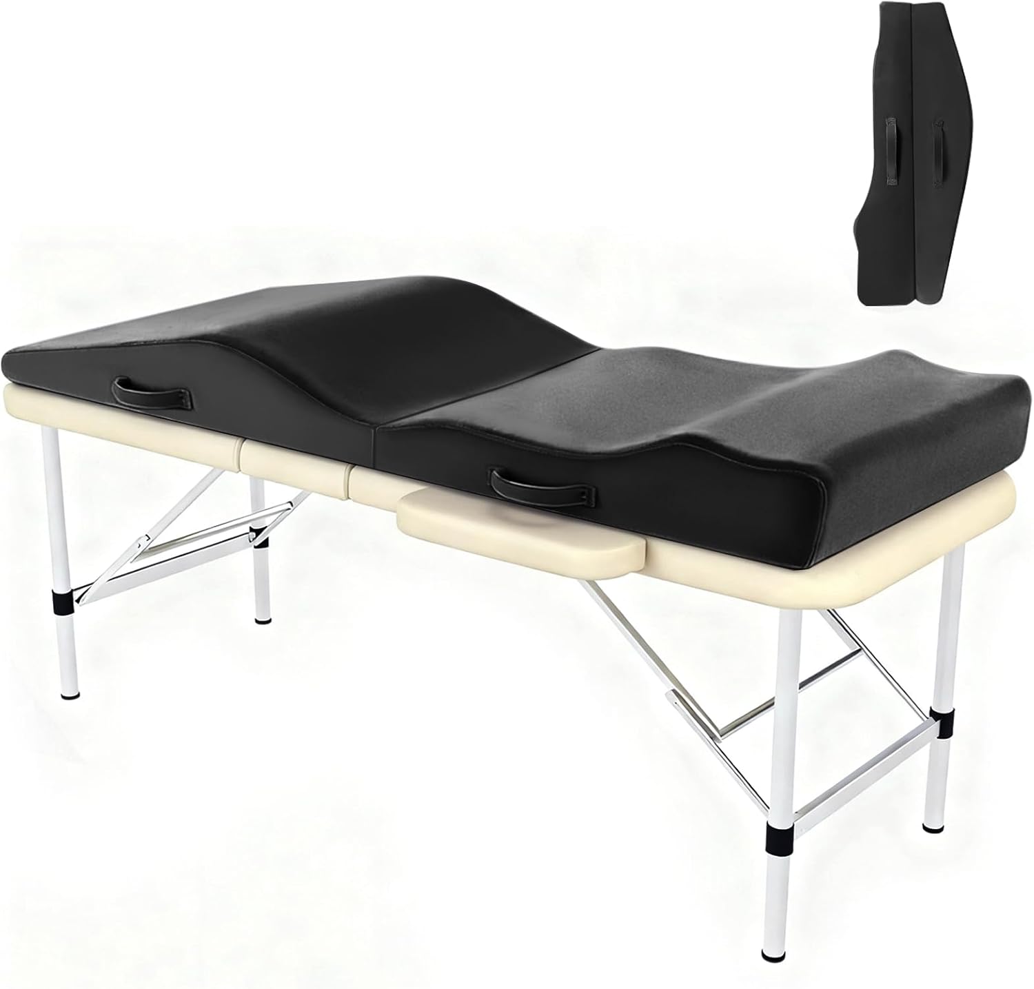 Lash Bed Topper, Ergonomic Curvy Massage Table Foam Topper, Non-Slip Esthetician Bed Cushion with Removable Washable Cover for Beauty Salon, Waxing/Eyelash/Spa/Tattoo/Facial, 71"×28"×7" (Black)