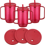 Sliner Adult Sippy Cups for Elderly 12 oz Straw Sippy Cups with 2 Handles No Spill for Adults Spill Proof Dysphagia Cup for Disabled Patients(Red)