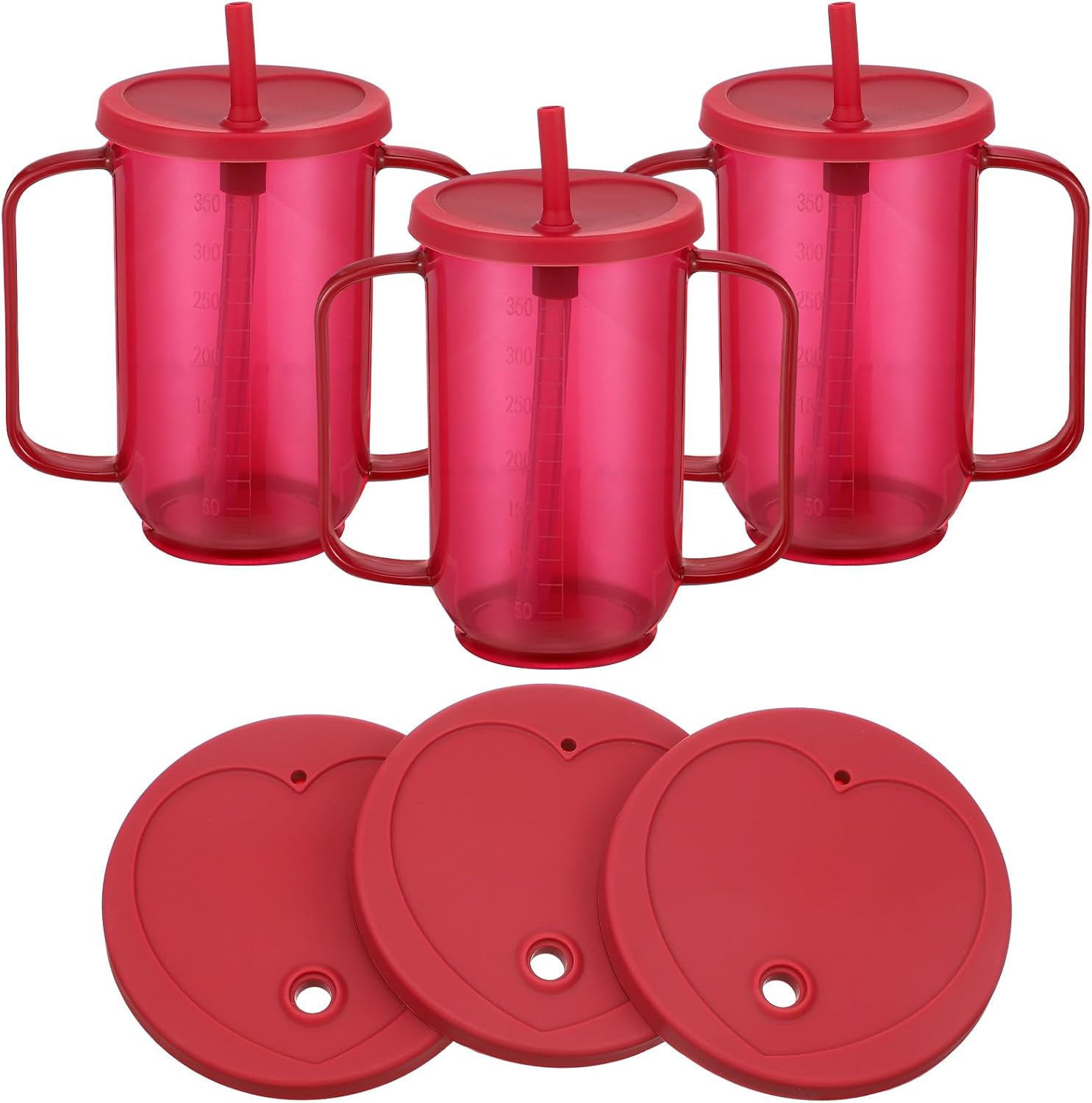 Sliner Adult Sippy Cups for Elderly 12 oz Straw Sippy Cups with 2 Handles No Spill for Adults Spill Proof Dysphagia Cup for Disabled Patients(Red)
