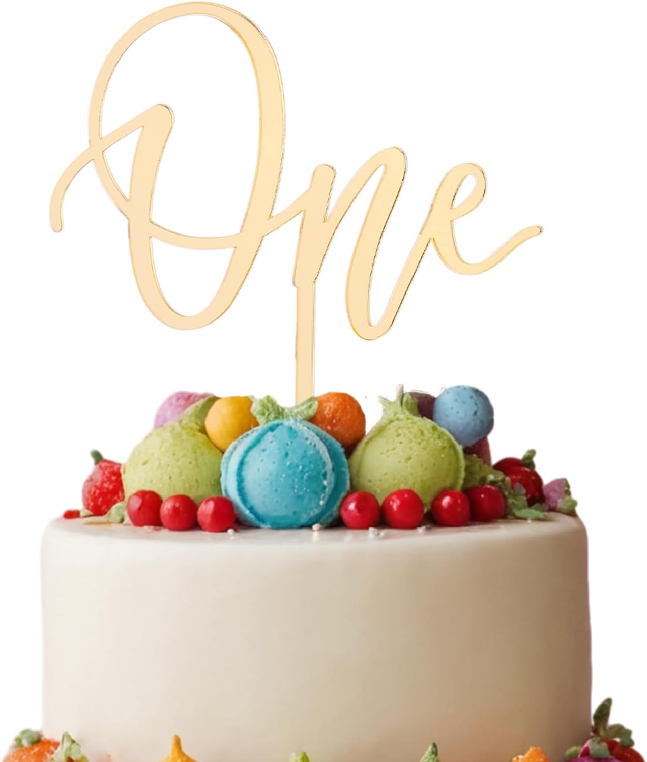 Gold Mirror One Cake Topper - 1st Birthday Acrylic Cake Decoration Topper, First Birthday 1st Wedding Anniversary Birthday Party Decor (Gold Mirror One Cake Topper)