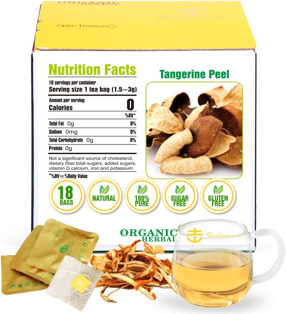 Soilmount - Tangerine Peel Tea - |Chen Pi| - Pure Herbal Tea - Natural, Organic, Non-GMO, Clean Ingredients, Caffeine Free (18 Tea Bags, Box 1)