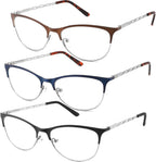 3 Pack Reading Glasses Women Blue Light Blocking Metal Computer Spring Hinge Readers