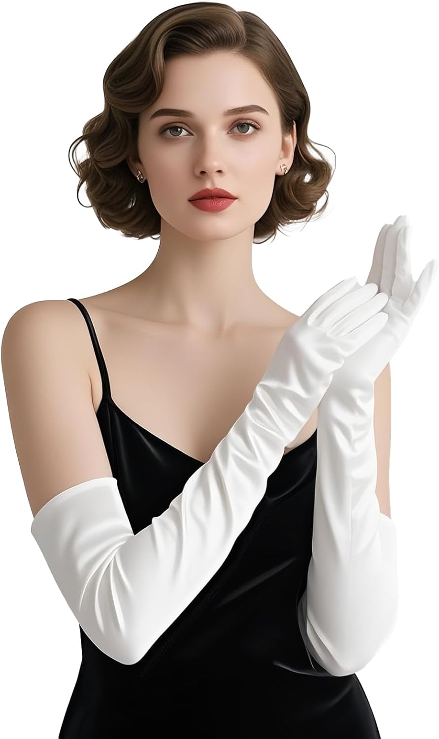 THARAHT Women Long Gloves with Satin Elbow Length for 1920s Opera Tea Party Costumes Bridal Evening Dress