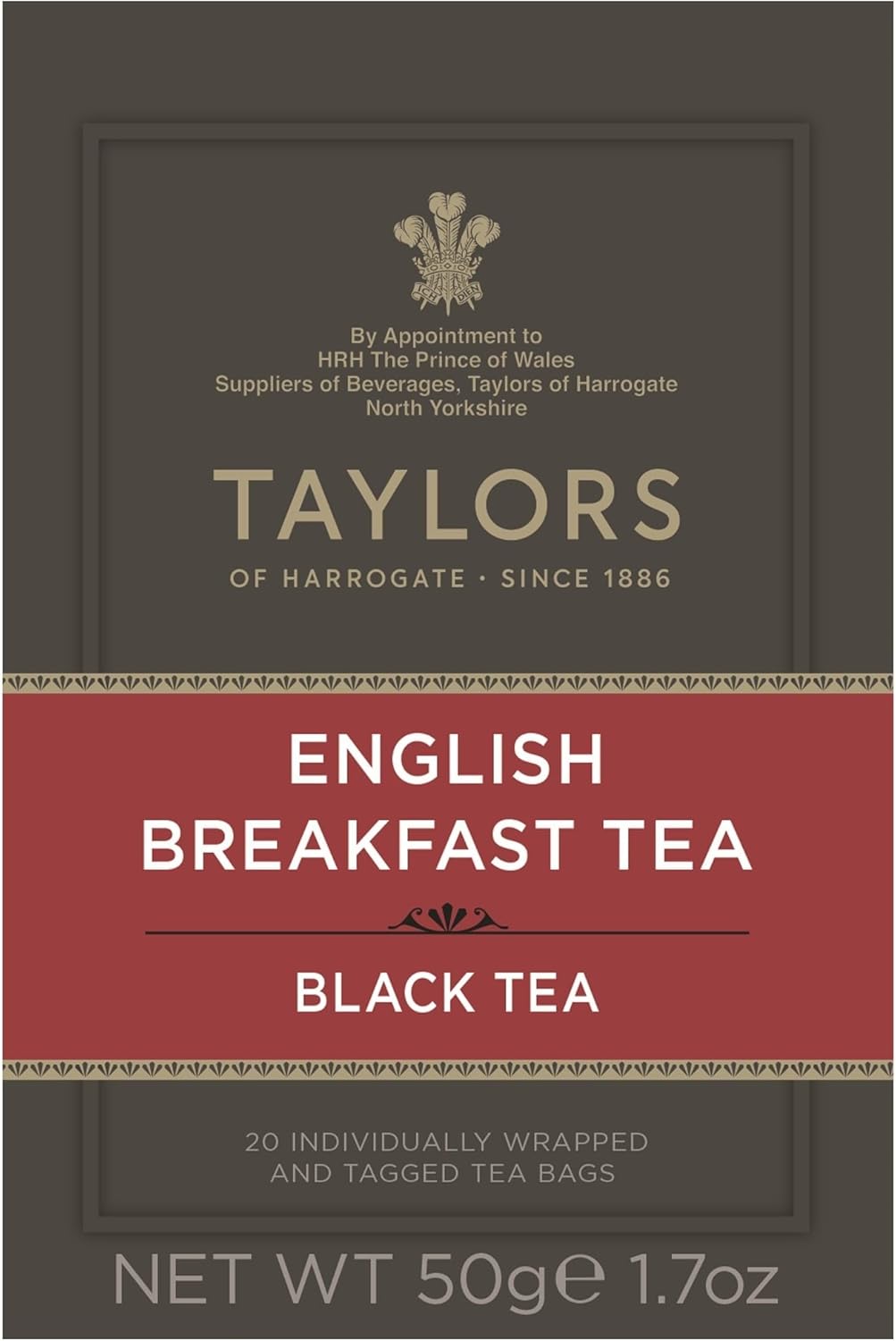 Taylors of Harrogate English Breakfast, Black Tea, Individually Wrapped Bags, 20 Count (Pack of 1), Rich, Bright & Malty, Caffeinated, Enjoy Hot or Iced, 20 Teabags