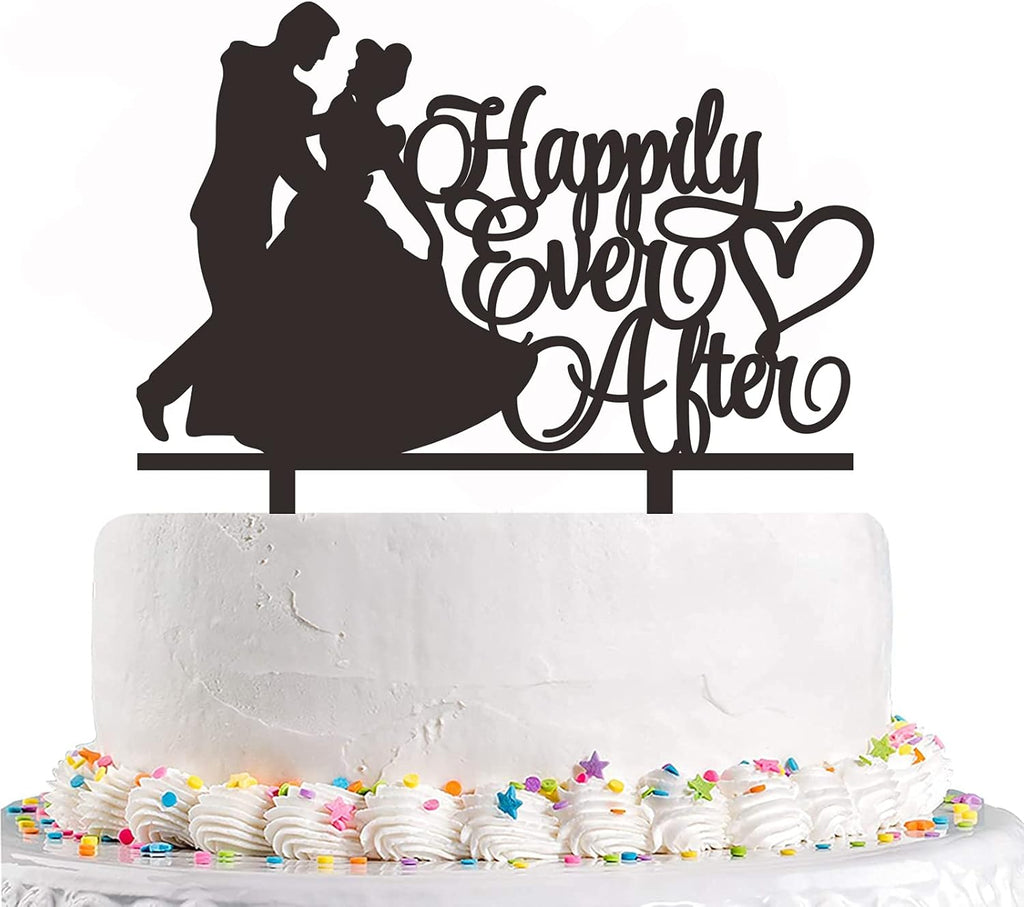 Happily Ever After Wedding Cake Topper - Bride and Groom Embrace Dance Cake Topper for Wedding Engagement Bridal Shower Bachelorette Party Decorations