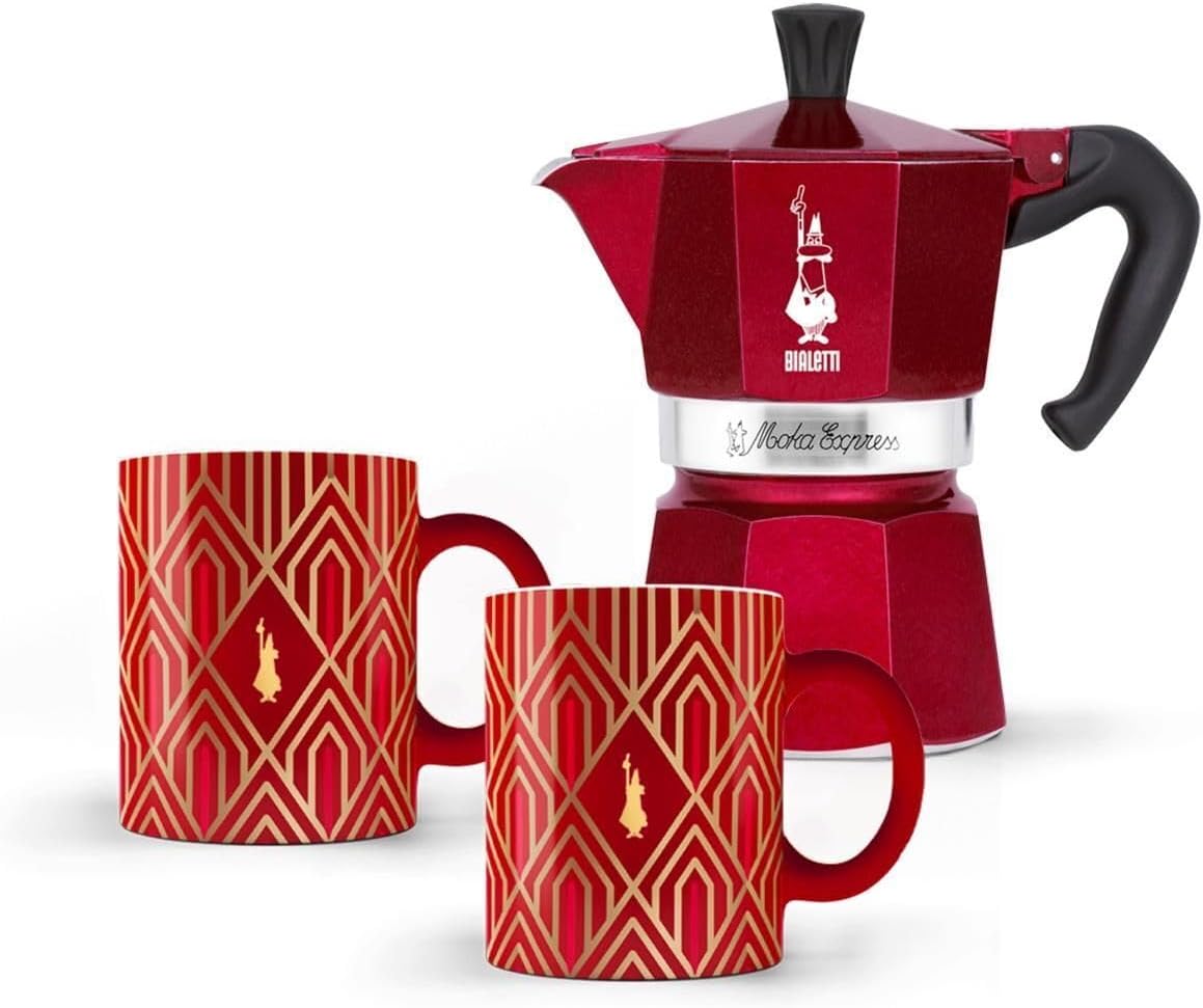 Bialetti Set Moka Express 3 Cups + 2 Mugs Art Deco