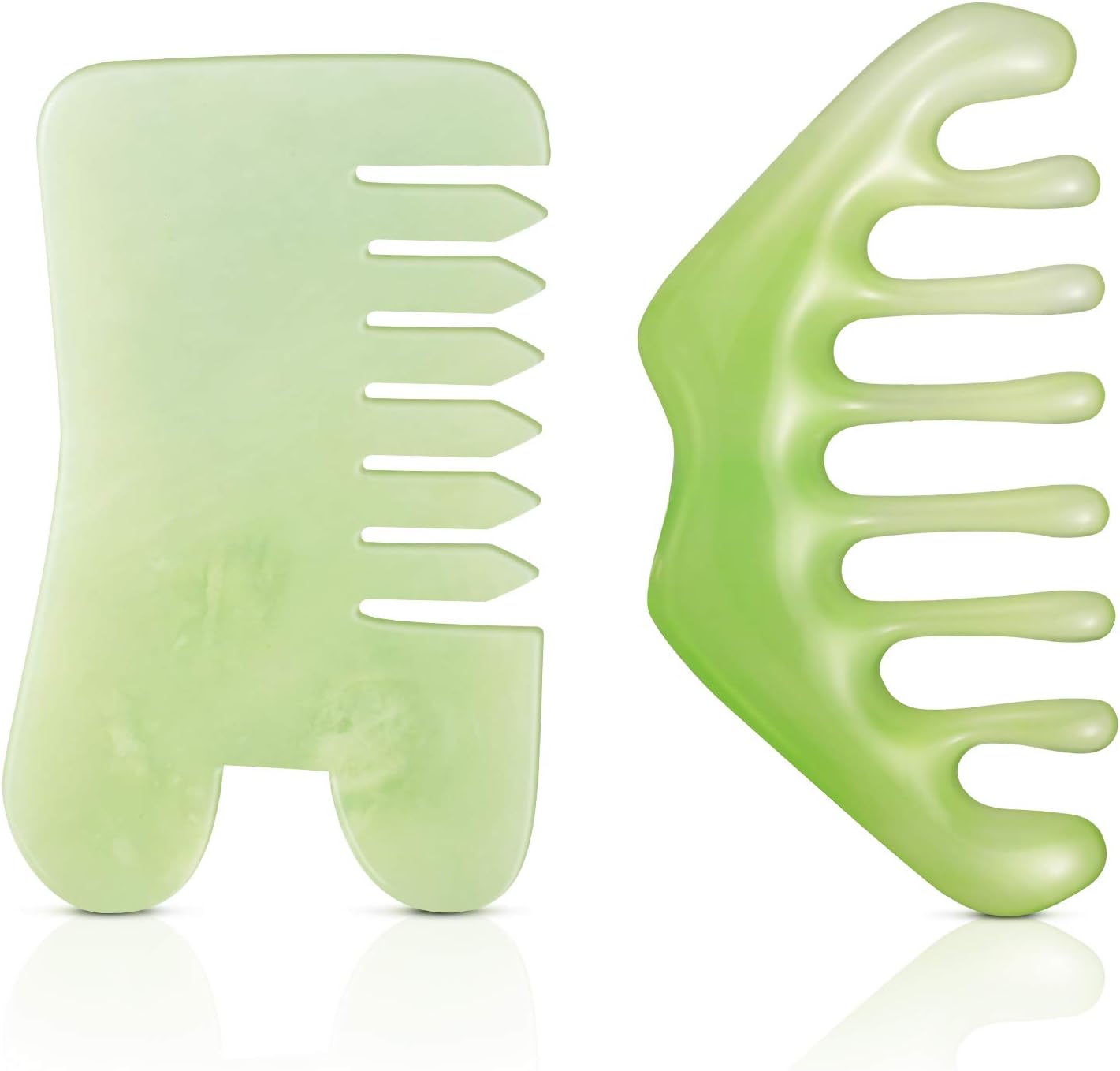 Geiserailie 2 Pcs Jade Combs Esthetician Supplies Massage Stone Hair Gua Sha Scraping Scalp Comb Facial Massage Tool Handheld Head Tools Head Caring Therapy for Women(Mixed Style)