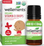 Wellements Baby Organic Vitamin D Drops for Infants & Toddlers (90-Day Supply) - Certified Newborn+ Liquid Vitamin D3 Drops, Support Healthy Growth & Bone Development 400 IU per Drop (1 Drop Daily)