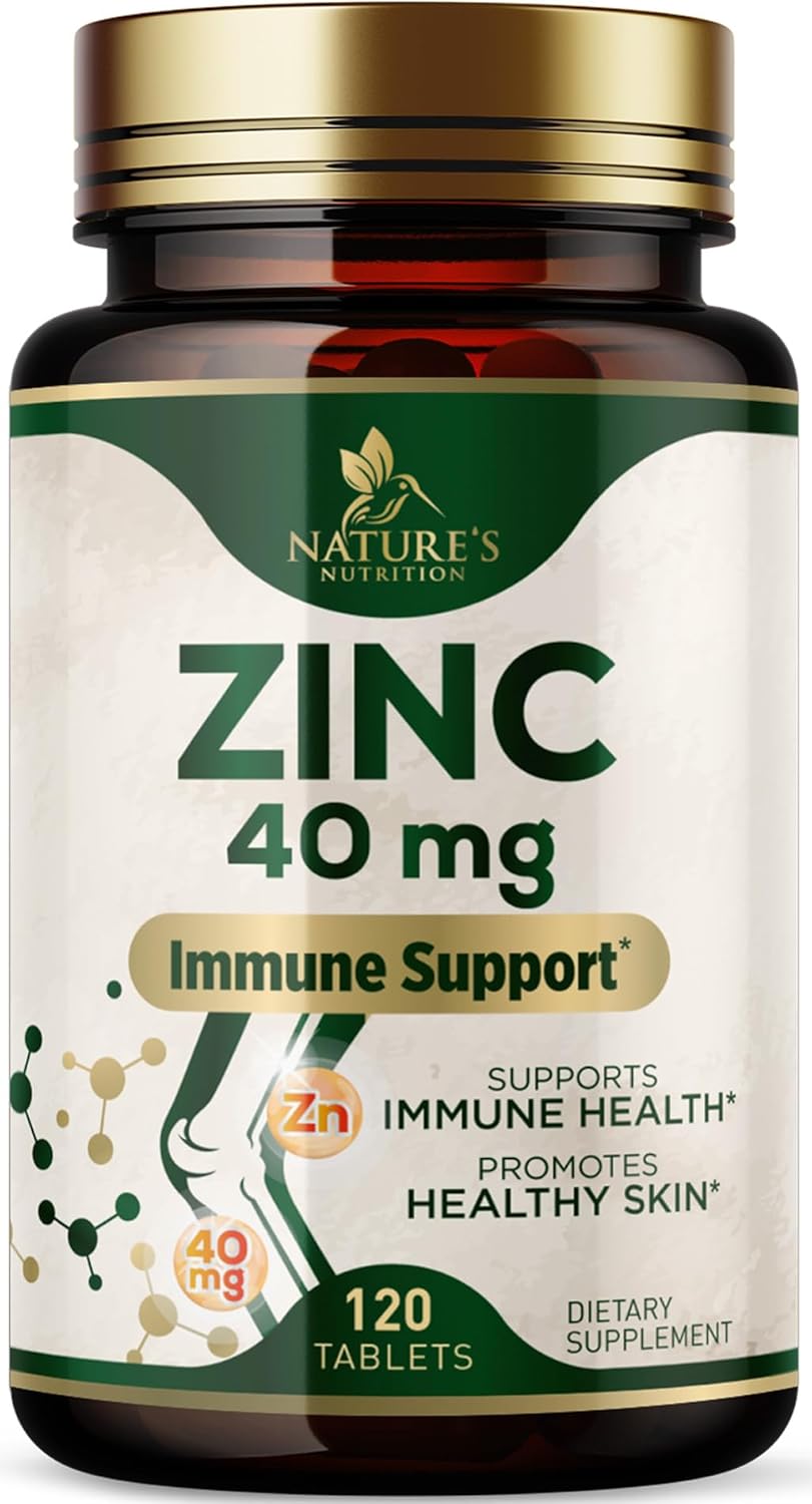 Zinc Supplement - Zinc 40mg Per Tablet - High Potency Zinc Tablets - Immune Support & Antioxidant Supplements - Best Skin Health & Immune System Support for Women & Men - Bottled in USA - 120 Tablets