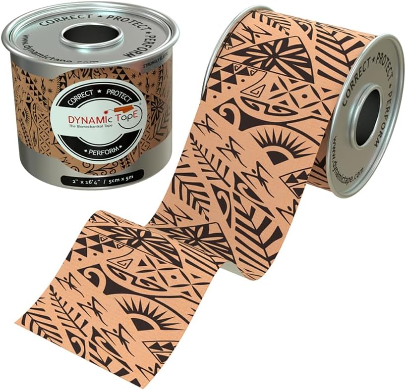 Dynamic Tape Original - Biomechanical Athletic Tape | 4 Way Stretch & Stronger Recoil Than Kinesiology Tape | Designed for Muscle & Joint Load Management | High-Load Sports Use (2" Black/Beige Roll)