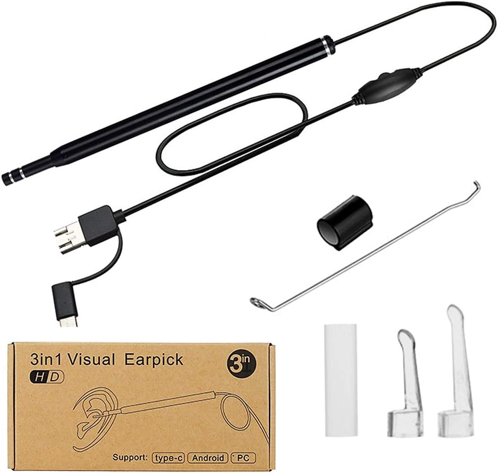 Ear Wax Removal - 3 in1 USB Earwax Removal Tool HD Ear Cleaner Endoscope with 6 LED Light, Earwax Remover Tool, Visual Ear Camera Ear Pick Cleaning Kit for Adults Kids Pets by Android Smart Phones