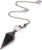 MAIBAOTA Pendulum Crystal, Natural Black Obsidian Crystal Pendulums for Dowsing, Spiritual Pointed Crystals for Witchcraft Supplies, Divination Tools