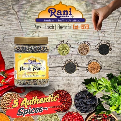Rani Panch Puran (5 Spice) 16oz (1lb) 454g PET Jar ~ All Natural | Vegan | Gluten Friendly | NON-GMO | Indian Origin (Equal Blend of Fenugreek, Mustard, Kalonji/Nigella, Fennel and Cumin)